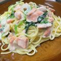 yum0315's cooksnap of when they made 簡単サーモンとほうれん草のクリームパスタ.