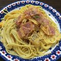 kimi2144's cooksnap of when they made お店で食べたキムチベーコンクリームパスタ.