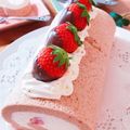 ねず美ω's cooksnap of when they made ベビーピンクの苺レアチーズロールケーキ.