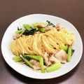 居酒屋まるみ's cooksnap of when they made 豚ばら肉と小松菜の中華風パスタ.
