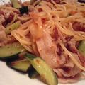 satohom's cooksnap of when they made ☆胡瓜と豚キムチのパスタ☆.