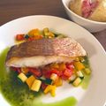 あさふん's cooksnap of when they made 簡単フレンチ☆真鯛のポワレバジルソース.