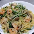 クックH59WMH☆'s cooksnap of when they made プリプリ海老の水菜としめじの和風パスタ♪.