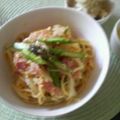 じゅっティ's cooksnap of when they made アスパラとソーセージのマヨ玉カルボ風スパ.