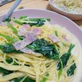 さらんキッチン's cooksnap of when they made 簡単ほうれん草とベーコンのクリームパスタ.