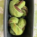 クック3VG036☆'s cooksnap of when they made あん食パンHB粒あんよもぎ三つ編みパン.