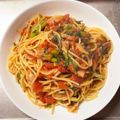 ひろみちん‎'s cooksnap of when they made ベーコンと春菊のトマトパスタ.