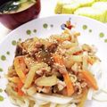 クックE662AA☆'s cooksnap of when they made 焼肉タレ味噌うどん味豚こま大根青椒肉絲風.