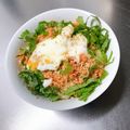 K0A9O0R8U♪'s cooksnap of when they made 鮭そぼろと大葉の粉チーズ温玉丼♪.