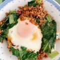 クックONHIJR☆'s cooksnap of when they made ひき肉と青梗菜のピリ辛丼.
