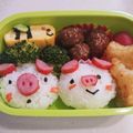 とも☆♪☆♪'s cooksnap of when they made キャラ弁＊簡単♪ツインズぶたさん弁当.