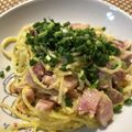 MubaMuba's cooksnap of when they made スモークベーコンの和風カルボナーラ.