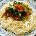 バウンド's cooksnap of when they made 梅とオクラのさっぱり☆冷やし肉味噌うどん.