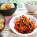 今日の勝家御膳's cooksnap of when they made ニンジンとジャガイモの皮のきんぴら.