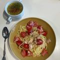 まいもぐ2020's cooksnap of when they made 夏の休日ランチにトマトとツナの冷製パスタ.