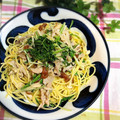 monchan♪♪'s cooksnap of when they made 胡桃のせ・梅と豚コマの和風パスタ.