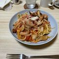 さらまんマルシェ's cooksnap of when they made ＊ベーコンとしめじのトマトソースパスタ＊.
