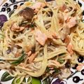 ほもい's cooksnap of when they made 大雑把に鮭と水菜のスパゲッティ.
