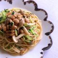 hiroerico's cooksnap of when they made ヘルシー♡納豆と豆苗ときのこのパスタ♡.
