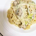 ホワイトまめちゃん's cooksnap of when they made 牛乳でアスパラとベーコンのクリームパスタ.