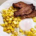 ☆yopipi's cooksnap of when they made ハム目玉焼きごはん醤油バターコーンのせ.