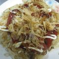 由芽15's cooksnap of when they made 残ったそばや素麺をお好み焼きにリメイク!.
