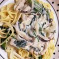 猫のミイヤ's cooksnap of when they made ほうれん草とキノコのクリームパスタ.