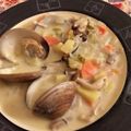 claylady's cooksnap of when they made 殻付きあさりで　豆乳のクラムチャウダー.