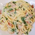 chibi0711's cooksnap of when they made ほうれん草とベーコンの豆乳カルボナーラ.
