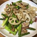 那須与一。's cooksnap of when they made アスパラと蓮根のガーリックバター炒め.