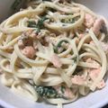 はや氏の母親（36）'s cooksnap of when they made 秋鮭とキノコの豆乳クリームうどん.