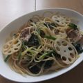 きらり流れ星's cooksnap of when they made れんこんとベーコンとほうれん草のパスタ.