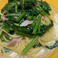 クック0CS64I☆'s cooksnap of when they made ほうれん草とベーコンのクリームパスタ.