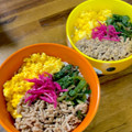 kitty・yumi's cooksnap of when they made 鶏そぼろと炒り卵と大根の葉っぱの三色丼.