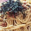 ジョンのお母ちゃん's cooksnap of when they made 簡単パスタ 納豆と永谷園松茸の味お吸い物.