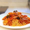 かっちゃん杉's cooksnap of when they made たらばと紅ずわい蟹のトマトクリームパスタ.