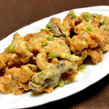 お料理ニャロメ's cooksnap of when they made 旨い！ささ身・椎茸天ぷらの胡麻油マヨ和え.
