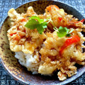 お料理ニャロメ's cooksnap of when they made ささ身とえのき・パプリカのかき揚げ天丼.