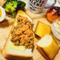choco831's cooksnap of when they made 納豆と鮭フレークのトースト（いつもの）.