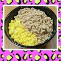 ゆけり３兄弟's cooksnap of when they made 香ばし鶏そぼろとふわふわ卵の二色丼.