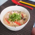 バカリャウ's cooksnap of when they made オートミール、カニカマ、ワカメの卵雑炊♪.