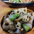 低カロ探検隊's cooksnap of when they made こんにゃくと蓮根と枝豆の甘辛煮　舞茸もね.