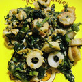 優木星's cooksnap of when they made 大根（かぶ）の葉とちくわと卵の炒め物.