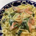 しげその's cooksnap of when they made お手軽！鮭とほうれん草のクリームパスタ.