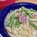おすしが好き's cooksnap of when they made アスパラとベーコンのクリームパスタ.