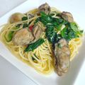 noporih's cooksnap of when they made 牡蠣のオイル漬けとほうれん草のパスタ.