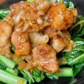 machinachi's cooksnap of when they made 小松菜と鶏もも肉のさっぱりオニオンソース.