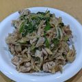 ラリー＆サラ's cooksnap of when they made もやし炒め、ニラ、舞茸、豚バラ肉.