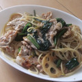 きらり流れ星's cooksnap of when they made 蓮根と豚肉のわさび菜パスタ☆彡.