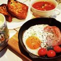 ダッフィーニーうに's cooksnap of when they made 粒胡椒ハムエッグγ❨(@≧↺≦@)❩ww.